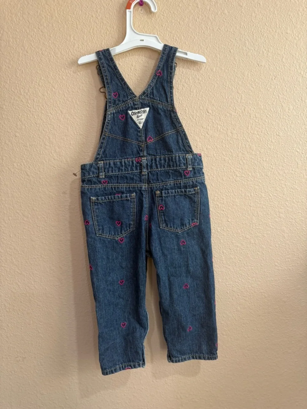 OshKosh B'gosh Dark Blue Denim Overalls with Pink Heart Details-18months